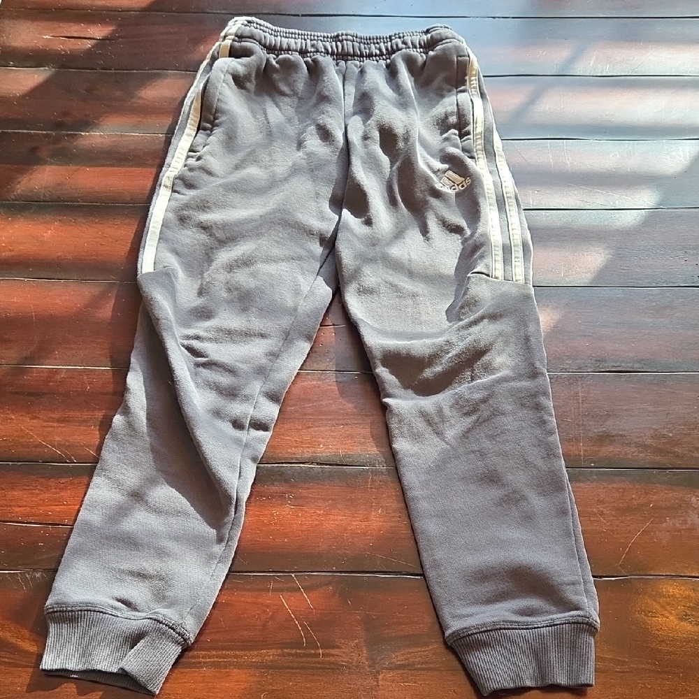 Adidas Gray Joggers with White Stripes